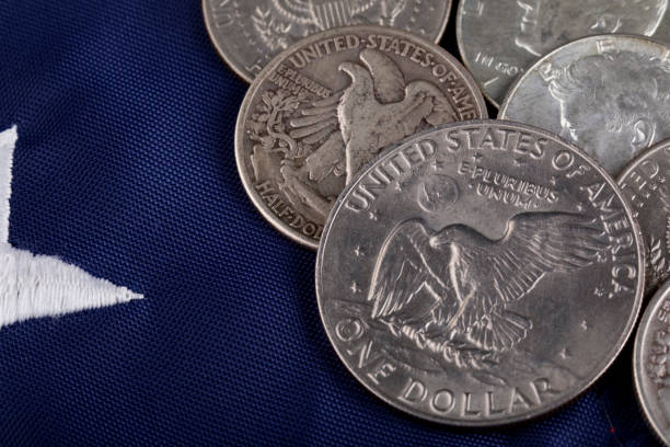 Old coins on antique wood table: British coins