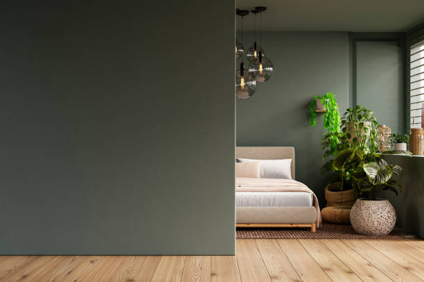 istock Dark green bedroom and minimalist interior design 2038649403