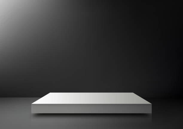 istock 3D white podium mockup to showcase your products in a modern, minimal black background 2038670830