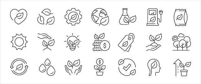 Plants simple minimal thin line icons. Related ecology, environment, green, nature. Editable stroke. Vector illustration.
