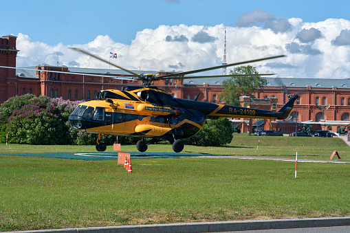 Saint Petersburg. Russia - June 02, 2023: Helicopter \