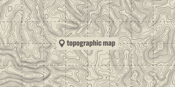 topographic map with contour lines. geographic terrain grid, relief height elevation. ground path pattern. travel and navigation, cartography design element. vector illustration - relief map topography extreme terrain mountain stock illustrations