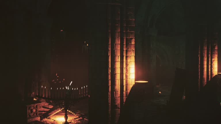 Eerie atmosphere dark gothic chapel candles