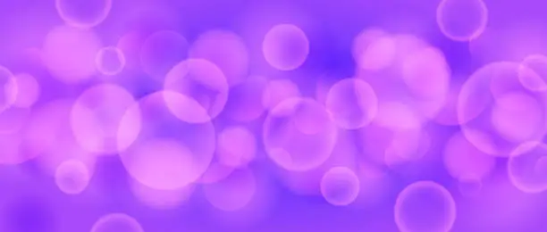 Vector illustration of Abstract circle bokeh wallpaper. Smooth purple blur effect background. Violet blurry light sparkles texture. Seasonal backdrop for Christmas, New Year or birthday card, poster, banner. Vector
