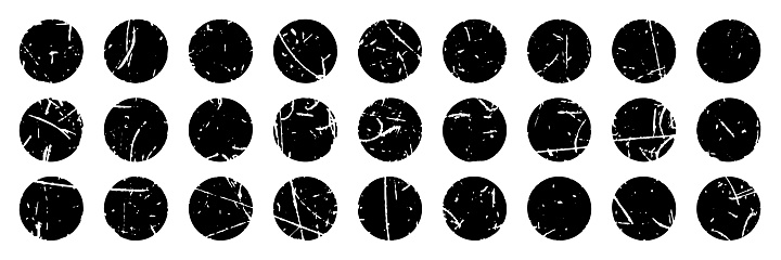 Round Scratch Vector Stamp Of Shape Circle Frame Vector Illustration Set Round Labels With ...