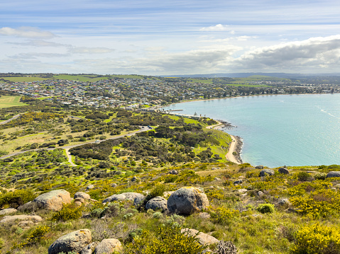 Looking over Encounter Bay from The Bluff or Rosetta Head in Victor Harbor on the Fleurieu Peninsula, South Australia