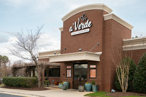 Cary, North Carolina, United States - 24 Feb 2024: A' Verde cocina and tequila library in Cary, NC.