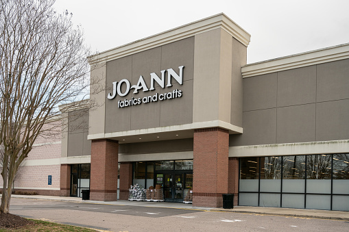 Cary, North Carolina, United States - 24 Feb 2024: Joann fabrics and crafts entrance in Cary, NC.