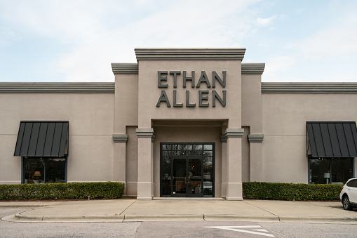 Cary, North Carolina, United States - 24 Feb 2024: Ethan Allen entrance in Cary, NC.