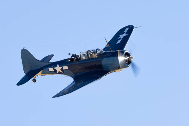 istock Frontal view of a WWII assault plane (SBD  Dauntless), with rear mounted machine guns 2038913527