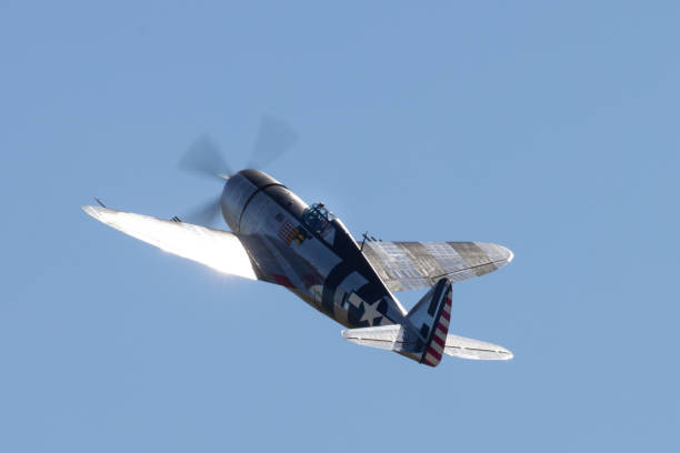 p-47g thunderbolt (2 차 세계 대전 미국 전투기)와 "invasion stripes"의 서사시 빛의 꼬리보기 - p 47 thunderbolt 뉴스 사진 이미지