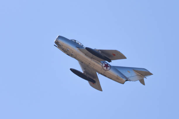 istock Close bottom  view of a vintage Soviet Mig-15 (Korean War fighter jet) 2038917791