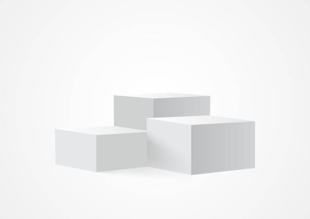 istock Three blank square podiums stand to show products on white background, Vector illustration. 2038926971