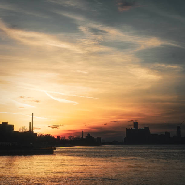 The Detroit skyline as seen from across the Detroit River, in Windsor, Ontario, Canada.