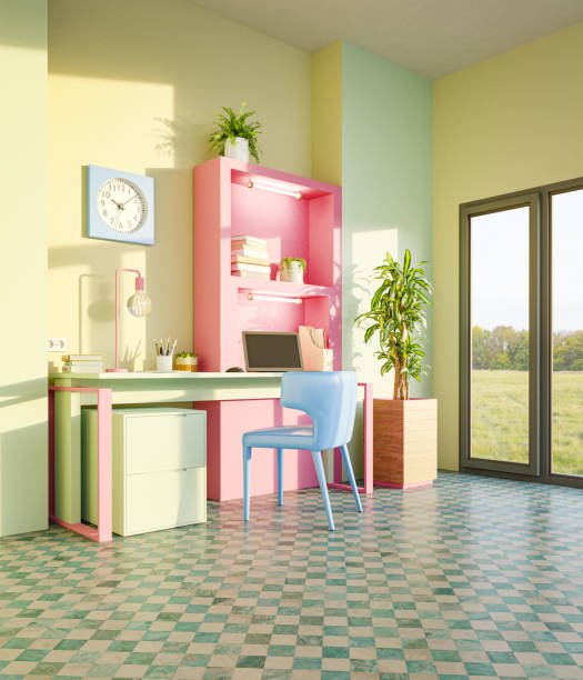 Habitación doméstica con muebles de colores pastel - foto de stock