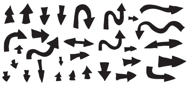 Vector illustration of Simple arrow set. Collection of direction pointers signs.