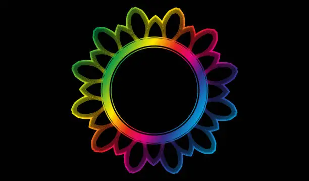 Vector illustration of Rainbow round frame on black background, design element
