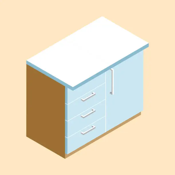 Vector illustration of Vector kitchen furniture isometric icon on white