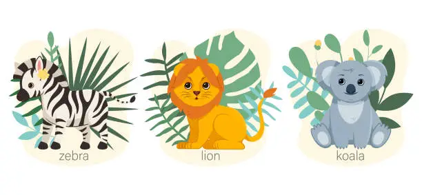 Vector illustration of Cute jungle animals set
