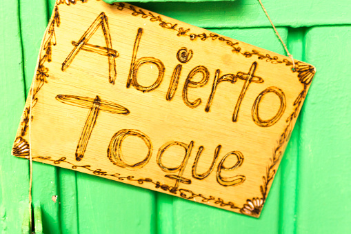 Mexico: Handwritten Sign Reading ABIERTO TOQUE (OPEN KNOCK)