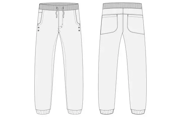 Vector illustration of Unisex Sweatpants Flat Sketch Front and Back View Vector Illustration