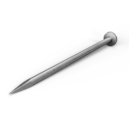 Steel Nail Pin. 3D Illustration. File with Clipping Path.
