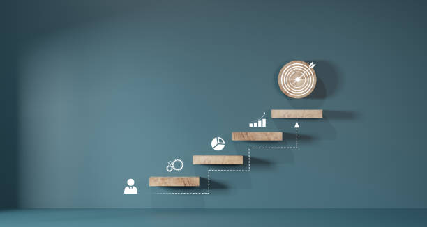 istock Growth or increase design concept. Cube block staircase moving step growing up to target. Success achievement or goal business motivation. 2039218947