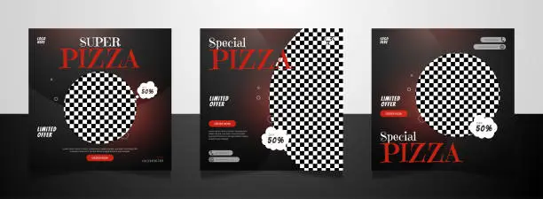 Vector illustration of Restaurant pizza menu social media post template