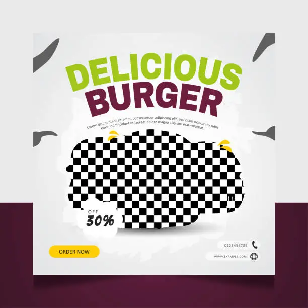 Vector illustration of Delicious burger social media banner post design template