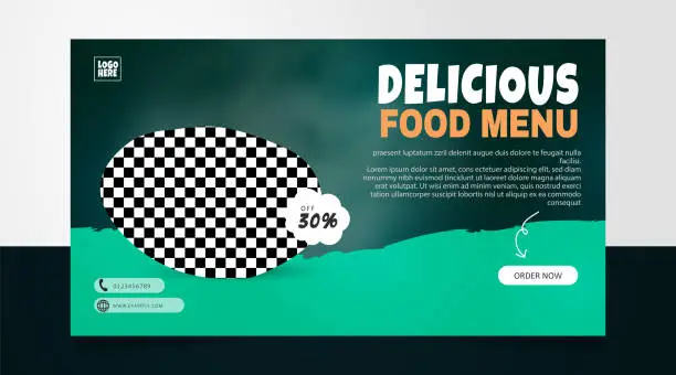 Vector illustration of Delicious pizza food website promotion banner template