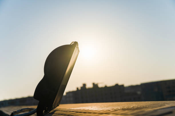Sunrise sunlight shines on the lamp