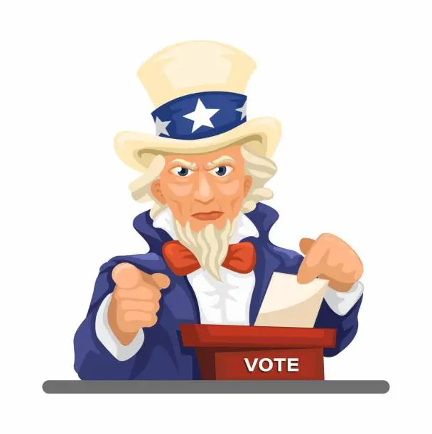 Vector illustration of Uncle Sam Vote, American Election Day Mascot Cartoon Illustration Vector