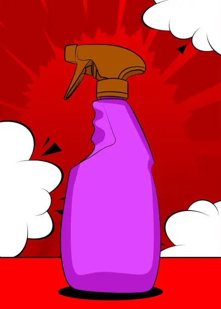 Vector illustration of Cartoon Cleaning Product, comic book Spray Bottle. Retro vector comics pop art design.