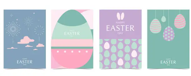 Vector illustration of Collection of easter background set with rabbit and egg in silhouette style Editable vector illustration for A4 vertical postcard