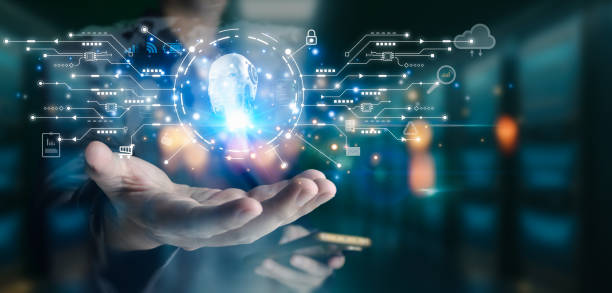 istock Businessman is showing concept of future technology and internet connection network with AI as controller. A graphic floated in the air on his hand. Data center network concept. 2039324243