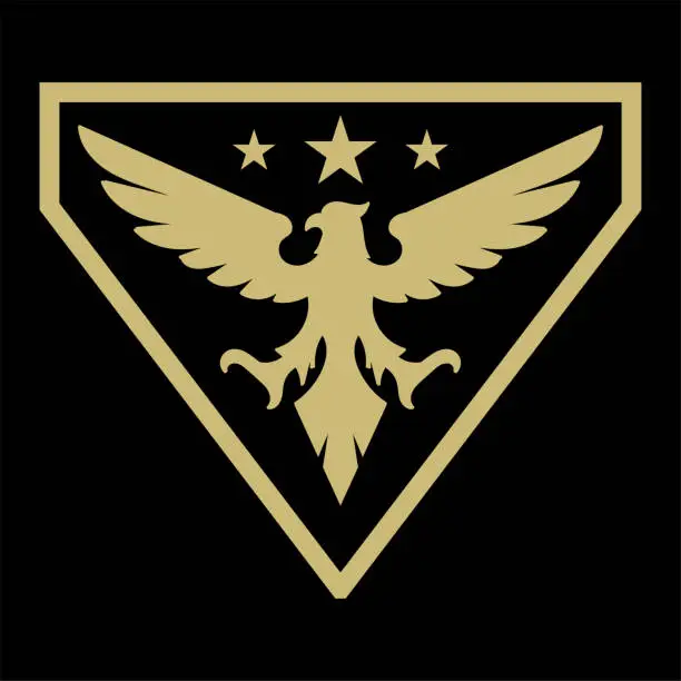 Vector illustration of Golden Triangle American Eagle Hawk Falcon Phoenix Bird Badge Emblem for Military Force Army Symbol Design
