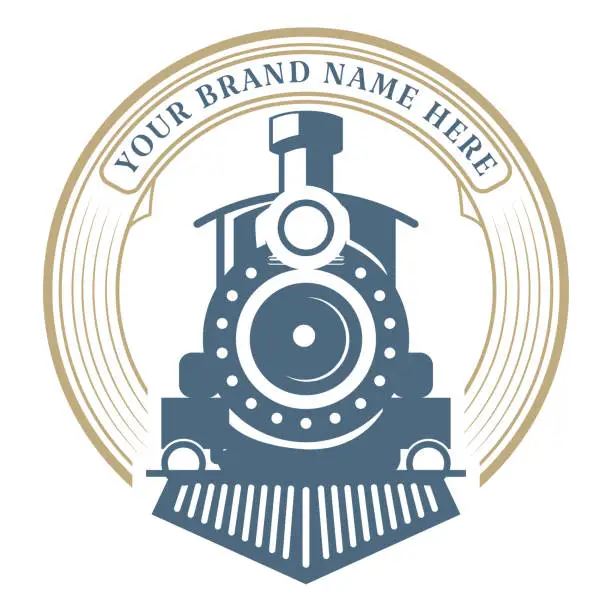 Vector illustration of Circular Vintage Old Locomotive Train Machine Badge Emblem Design Vector