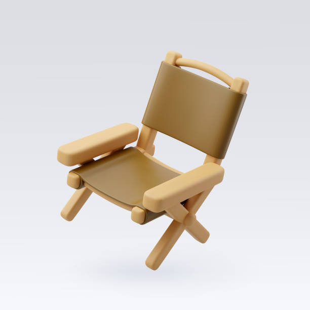 istock 3d Vector Wooden camping chair, Travel and camping adventure concept. 2039391398