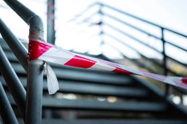 istock Barricade tape the secure the restricted area. 2039407541