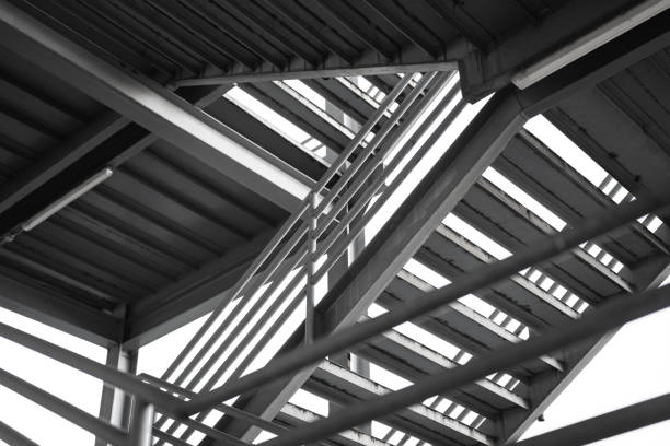 istock Metal stairway platform with banister structure 2039408067