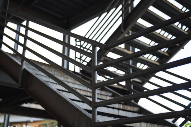 istock Metal stairway platform with banister structure 2039408070