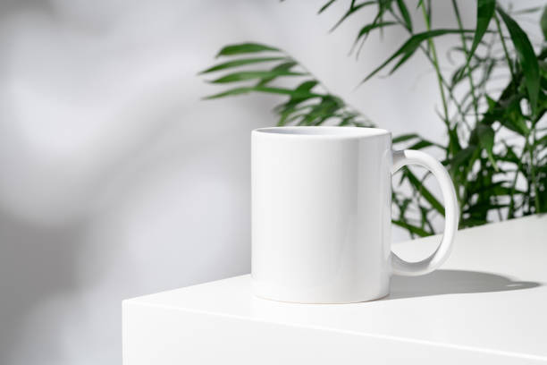 istock Porcelain cup and palm branch on white background 2039452385