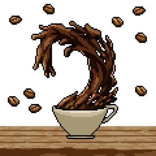 Vector illustration of pixel art of black coffee drink