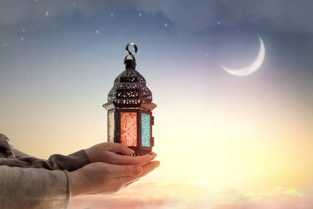 istock Ornamental Arabic lantern with burning candle 2039504928