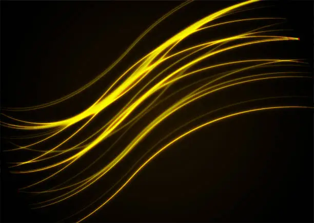 Vector illustration of Bright yellow neon waves abstract technology background