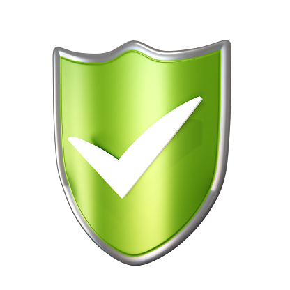 Shield icon with check mark. 3d-rendering