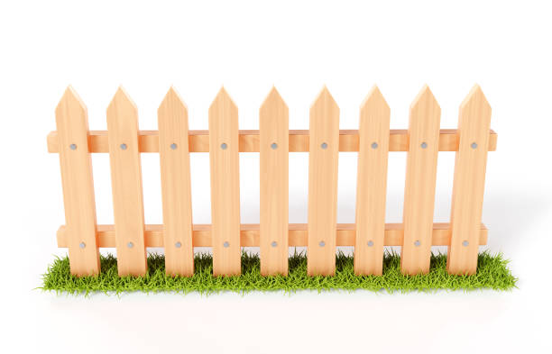 Summer garden fence with grass isolated on white background. 3d-rendering