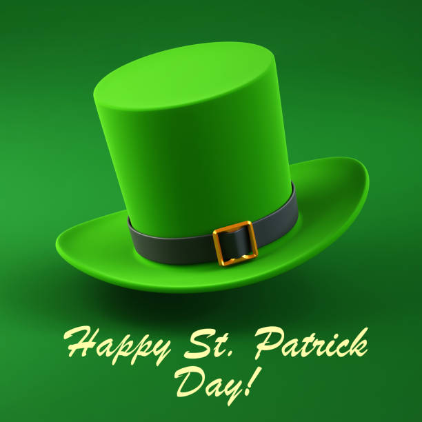 St. Patrick Day background. Green top hat with gold buckle on green background. 3d-rendering