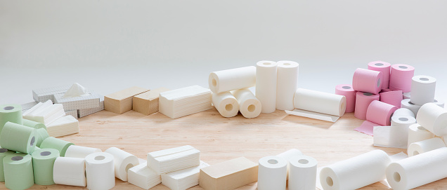 Paper background materials for household consumables such as toilet paper, kitchen towels, etc.