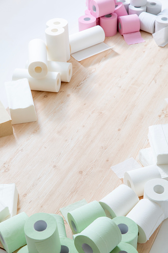 Paper background materials for household consumables such as toilet paper, kitchen towels, etc.